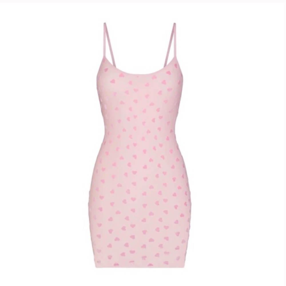 SKIMS Pink Heart-Print Slip Chemise